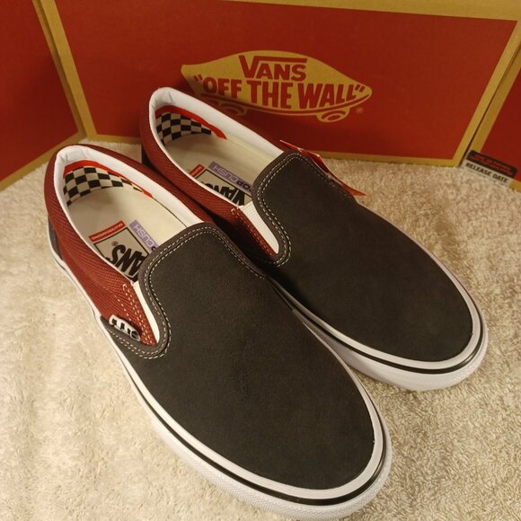 Vans Men's 7/Women's 8.5 Slip On Pro Suede Asphalt Pomegranate Black True White - Picture 8 of 12